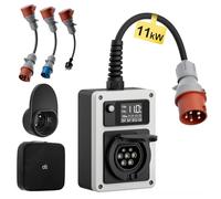 dé Estación de Carga EV 11kW 16A, Cargador Wallbox con Kit de Adaptadores de Viaje, Enchufe CEE y Toma Tipo 2, Cargador de Coche Eléctrico con Tarjeta RFID, para Model Y/3, GLC/A250 y tros VE y PHEV