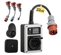 dé Estación de Carga EV 22kW 32A, Cargador Wallbox con Kit de Adaptadores de Viaje, Enchufe CEE y Toma Tipo 2, Cargador de Coche Eléctrico con Tarjeta RFID, para Model Y/3, GLC/A250 y tros VE y PHEV