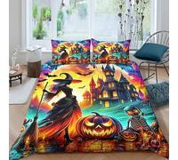 de fantasía Ropa De Cama 3D para Adolescentes Juego De La Bruja del Castillo de Halloween 3 Piezas con Cremallera Oculta Y Lazos Funda Nórdica Y 2 Fundas De Almohada Decoración Hogar （135x200cm）