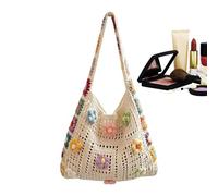 de ganchillo - 33 x 27 cm de hecho a mano | Bolso de hombro de floral bohemio | Bolso de playa bordado hueco para mujer, regalo de verano, viajes, uso diario