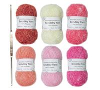 de ganchillo brillante - poliéster colores surtidos para ganchillo | exfoliante | 1 mm de grosor, 50 g x 6 rollos (110 m cada ), incluye aguja de ganchillo, exquisito para toallas de