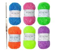 de ganchillo brillante - poliéster colores surtidos para ganchillo | exfoliante | 1 mm de grosor, 50 g x 6 rollos (110 m cada ), incluye aguja de ganchillo, exquisito para toallas de