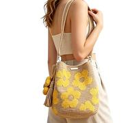 de ganchillo genérica | Tote de ganchillo hecho a mano con flor | de punto - Ideal para natación, crucero, vacaciones, viajes, verano, gimnasio, almuerzo, ducha muelle mojado