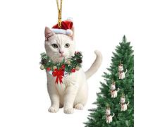 De Gato De Navidad, 3 Pulgadas Colgante De Gato Acrílico 2D, Lindas Decoraciones Colgantes De Árbol De Navidad para Gatos Regalos Amantes, Decoración del Hogar del Auto Navideño