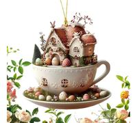 de huevo de Pascua para casa de café, colgante plano de acrílico 2D de 2.9 x 3.15 pulgadas, diseño de huevo de Pascua, decoraciones de árbol, decoración de vacaciones de primavera y entornos