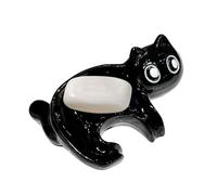 de jabón con Forma de Gato - Jabonera Decorativa de cerámica Negra, Bandeja de baño con Drenaje de Agua, Organizador portátil para Guardar la Esponja, de diseño Elegante A