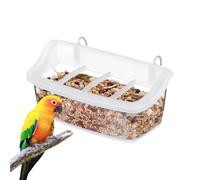 de jaula para pájaros con gancho y compartimento transparente | Comedero transparente para pájaros para periquitos, cacatúas, pinzones, conejos, interiores y exteriores, ventana de cubierta