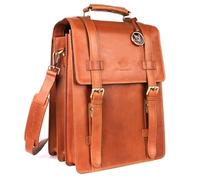 DE LAMASSU Adrian - Funda de piel para ordenador portátil, 2 en 1, mochila y bandolera, para portátiles de hasta 17 pulgadas, con cierre de hebilla y caja de regalo, coñac