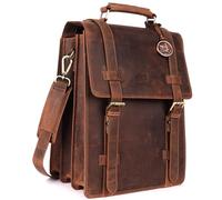 DE LAMASSU Adrian - Funda de piel para ordenador portátil, 2 en 1, mochila y bandolera, para portátiles de hasta 17 pulgadas, con cierre de hebilla y caja de regalo, Tan Hunter