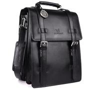 DE LAMASSU Adrian - Funda de piel para ordenador portátil, 2 en 1, mochila y bandolera, para portátiles de hasta 17 pulgadas, con cierre de hebilla y caja de regalo, Negro