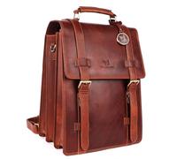 DE LAMASSU Adrian - Funda de piel para ordenador portátil, 2 en 1, mochila y bandolera, para portátiles de hasta 17 pulgadas, con cierre de hebilla y caja de regalo, Dark Cognac