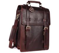 DE LAMASSU Adrian - Funda de piel para ordenador portátil, 2 en 1, mochila y bandolera, para portátiles de hasta 17 pulgadas, con cierre de hebilla y caja de regalo, marrón