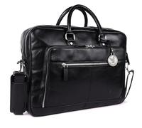 DE LAMASSU Aiden - Maletín de piel para ordenador portátil, unisex, hasta 16 pulgadas, con compartimento organizador, cinta y envoltorio de regalo, Negro