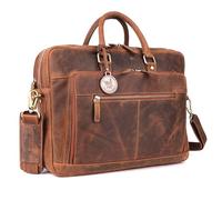 DE LAMASSU Aiden - Maletín de piel para ordenador portátil, unisex, hasta 16 pulgadas, con compartimento organizador, cinta y envoltorio de regalo, Tan Hunter