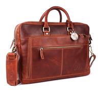 DE LAMASSU Aiden - Maletín de piel para ordenador portátil, unisex, hasta 16 pulgadas, con compartimento organizador, cinta y envoltorio de regalo, Dark Cognac