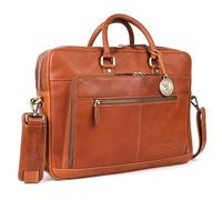 DE LAMASSU Aiden - Maletín de piel para ordenador portátil, unisex, hasta 16 pulgadas, con compartimento organizador, cinta y envoltorio de regalo, coñac