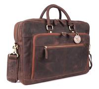 DE LAMASSU Aiden - Maletín de piel para ordenador portátil, unisex, hasta 16 pulgadas, con compartimento organizador, cinta y envoltorio de regalo, Marrón Hunter