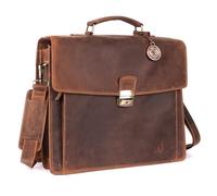 DE LAMASSU Axel - Maletín de piel para ordenador portátil de 17 pulgadas, para hombre y mujer, con cerradura de combinación, bolso de hombro con cinta de trolley, paquete de regalo, Tan Hunter