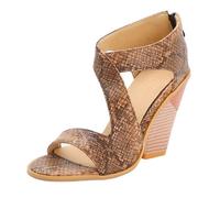 De las mujeres con estampado de serpientes abiertos punta cuñas abajo cremallera zapatos sandalias romanas zapatos verdes zapatos de mujer bombas, marrón, 38 EU