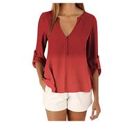 De las mujeres Plus tamaño atado degradado blusa gasa cuello en v manga larga camisa camisa manga murciélago, Vino, 5XL
