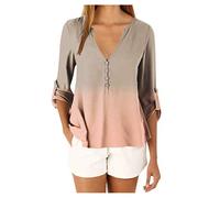 De las mujeres Plus tamaño atado degradado blusa gasa cuello en v manga larga camisa camisa manga murciélago, Rosa., 5XL