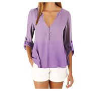 De las mujeres Plus tamaño atado degradado blusa gasa cuello en v manga larga camisa camisa manga murciélago, morado, 5XL