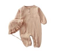 de lino de manga larga con botones para niñas y niños, ropa de verano con gorro con volantes#253