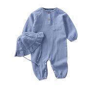de Lino de Manga Larga con Botones para niñas y niños, Ropa de Verano con Gorro con Volantes#61