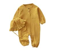 de lino de manga larga con botones para niñas y niños, ropa de verano con gorro con volantes#61