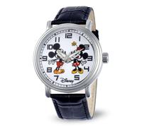 De los Hombres de Disney W001012 de la Vendimia de Mickey y Minnie Mouse de Piel de Color Negro de la Correa de Reloj de Pulsera