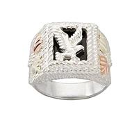 De los hombres Onyx American Eagle, sello anillo, plata de ley, 12 K verde y rosa oro negro colinas oro diseño