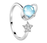 de luna y estrella, ajustable, material de cobre, de estrella de luna, joyería de dedo celestial, diseño celestial, para mujeres, adultos, adolescentes, uso diario, boda, fiesta