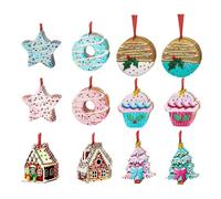 de Madera,24 Piezas De Decoración De Madera - Impresión 2D Doble Cara De Árbol De Navidad De Donut Y Pastel | para Fiestas de Invierno Hogar