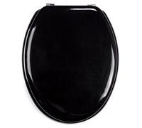 De madera de densidad media MSV 140343 asiento para inodoro con tapa de acero inoxidableNegro lustroso, 42,5 x 36,5 x 1,6 cm