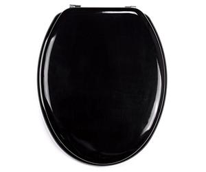 De madera de densidad media MSV 140343 asiento para inodoro con tapa de acero inoxidableNegro lustroso, 42,5 x 36,5 x 1,6 cm