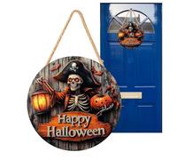 de madera de Halloween 2D - Señal de la puerta de Halloween | Capitán pirata Haunted House Pumpkin White Ghost Festival Deco