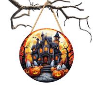 de madera de Halloween 2D - Señal de la puerta de Halloween | Capitán pirata Haunted House Pumpkin White Ghost Festival Deco
