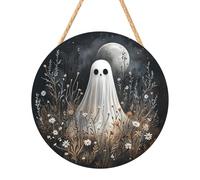 de madera de Halloween 2D - Señal de la puerta de Halloween | Capitán pirata Haunted House Pumpkin White Ghost Festival Deco