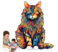 de madera para adultos - Wood, 11.42x14.17in Cat Jigsaw Puzzles Diseño Animal Forma única | Family Friend Puzzle Art Home Decor, Cat Puzzle For Adults, Niños, Entretenimiento, Relaxation