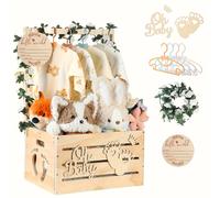 de Madera para Baby Shower, Cesta con 4 y Letrero Decorativo Garland Artificial "Oh Bebé" Diseño Patazos, Regalo Navidad Halloween Niña o Niño