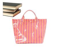 de mano de playa a rayas para mujer, impermeable, de gran capacidad, transparente con parte inferior reforzada, suministro de viaje duradero, artículo costero elegante con de estilo para
