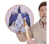 de mano para adultos - chamánico de 9 pulgadas con motivo de lobo, de sonido sagrado | Instrumento de meditación curativa, accesorio musical de viaje espiritual, percusión de limp