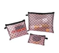 de Maquillaje - 3 Piezas Estuche Portátil con Cremallera y Estampado de Corazón, Malla Transparente | Organizador de Neceser - para Gimnasio, Escuela, Universidad, Trabajo, Mujeres, Oficina y Hogar