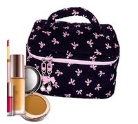 de maquillaje acolchada, tamaño grande, 8,86 x 5,91 x 5,91 pulgadas, resistente al agua, poliéster, funda cosmética para tejidos, organizador de almacenamiento de viajes, para mujer, Negro , Se