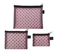 de Maquillaje de Viaje - Set de 3 Piezas con Estampado de Corazón en Malla Cremallera | Portátil para Viaje y Almacenamiento - para Universidad Trabajo Gimnasio