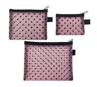de Maquillaje de Viaje - Set de 3 s de Malla con Estampado de Corazón y Cremallera | Organizador de Neceser - para Gimnasio, Escuela, Universidad, Trabajo, Mujeres, Oficina y Hogar
