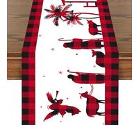 de mesa de belén de Navidad, mantel de invierno con escena de belén, 180 x 33 cm, caminos de mesa a cuadros rojos y negros, decoraciones de mesa de Navidad para cenas, cocina, comedor