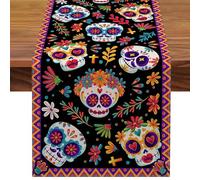 de mesa decorativo del Día de - de mesa decorativo para mexicanos - Bright Day of the Dead Retablo Decoraciones de Retablo Multifuncional Rústico Mantel de lino para la