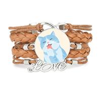 De Moda Ajustable De Cuero Trenzado Con Diseño De Gato Cremoso Y Amor Crea