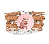 De Moda Ajustable De Cuero Trenzado Con Diseño De Gato Cremoso Y Amor Crea